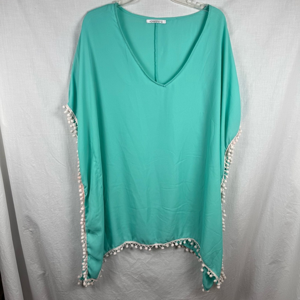 Elegant Turquoise Cover-Up with White Trim